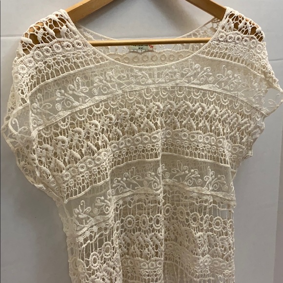 Cream Crochet Open Knit Sheer Blouse - Picture 4 of 14